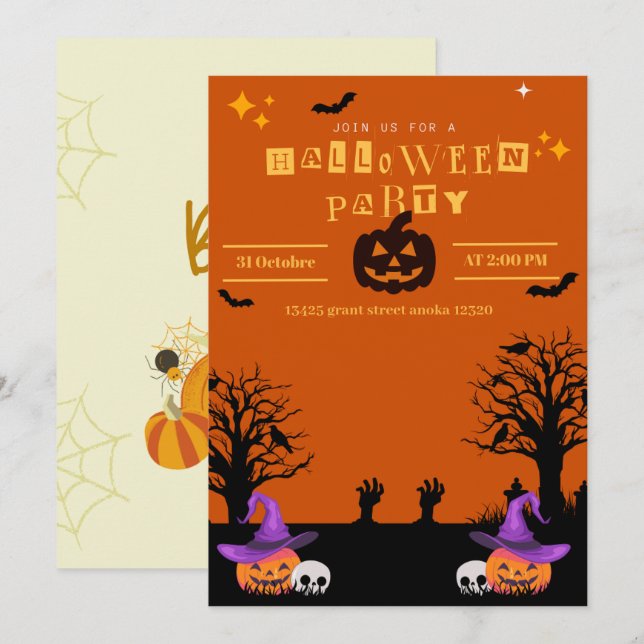black Spooktacular Halloween Birthday Invitation (Front/Back)