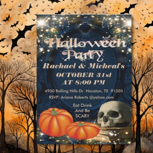 Black Spooky Adult Skull Halloween Invitation