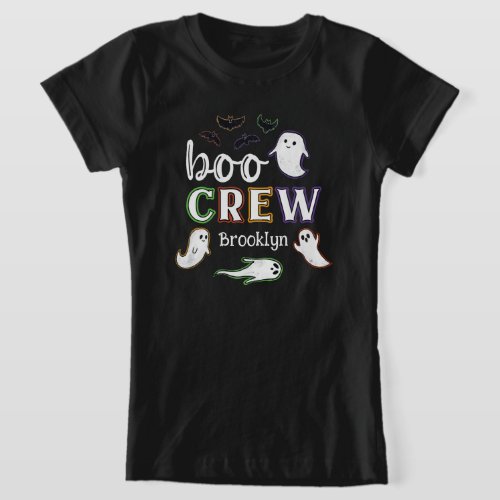 Black Spooky Bats  Ghosts Halloween Boo Crew T_Shirt