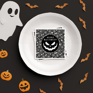 Black Spooky Pumpkin Face Happy Halloween Party Napkins