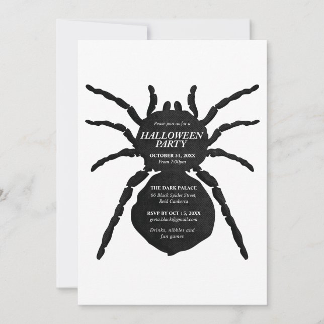 Black Spooky Spider Kid's Halloween Invitation (Front)
