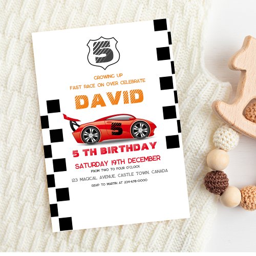 Black Sport Car  Toys Cars 5th Boy Birthday Invitation