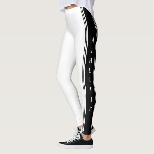 Black Sport Side Stripe White Leggings Your Colors (Left)