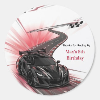 Black Sports Car Racing Kids Birthday Party Classic Round Sticker