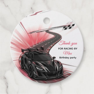 Black Sports Car Racing Kids Birthday Party Favor Tags
