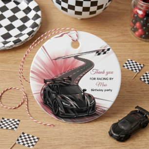 Black Sports Car Racing Kids Birthday Party Favor Tags