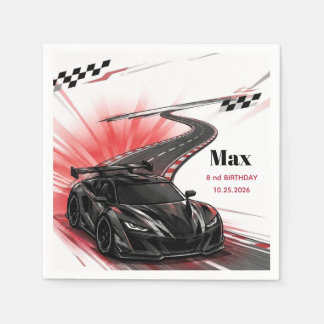 Black Sports Car Racing Kids Birthday Party Napkins