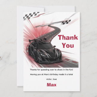 Black Sports Car Racing Kids Birthday Party Thank You Card