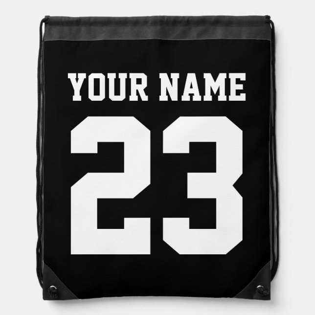 Black sports gym drawstring backpack bag (Front)