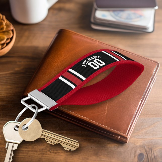 Black Sports Jersey Custom Name Number Wrist Keychain (Personalized keychain - Add name or monogram)