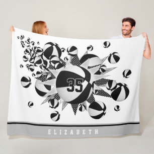 black sports room decor girls basketballs stars fleece blanket