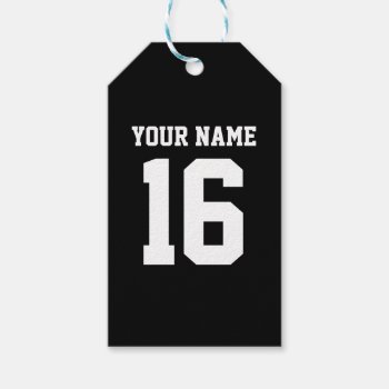 Black Sporty Team Jersey Gift Tags by FantabulousSports at Zazzle