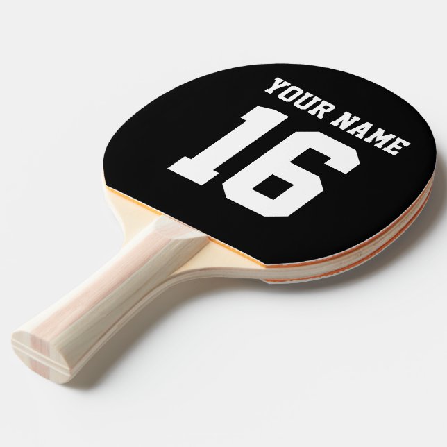 Black Sporty Team Jersey Ping Pong Paddle (Front Angle)