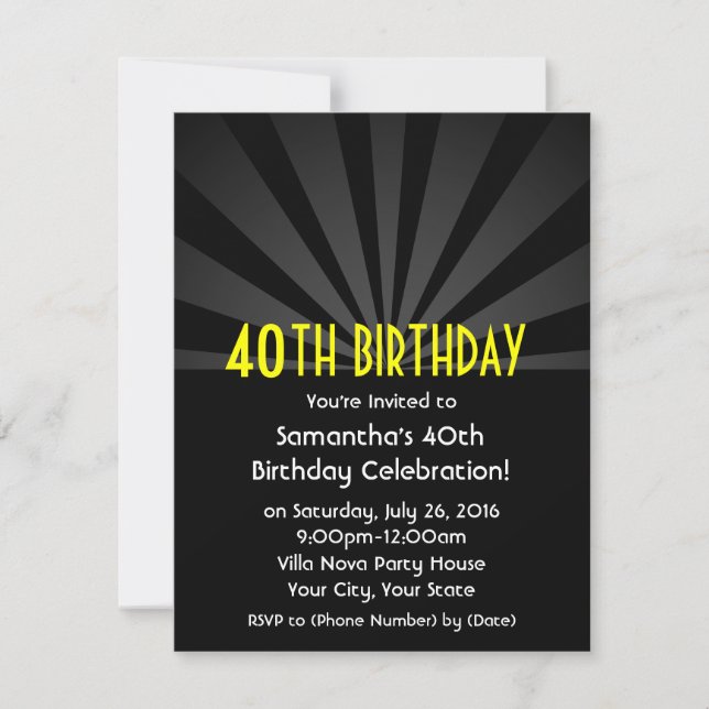 Black Spotlight Marquee 40th Party Invitations (Front)