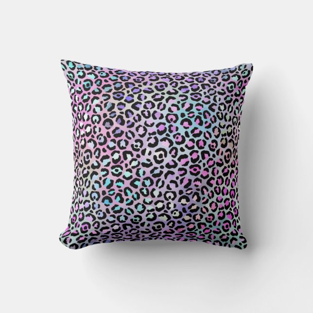 *~* Black Spots Leopard Rainbow Animal Print Throw Pillow (Front)