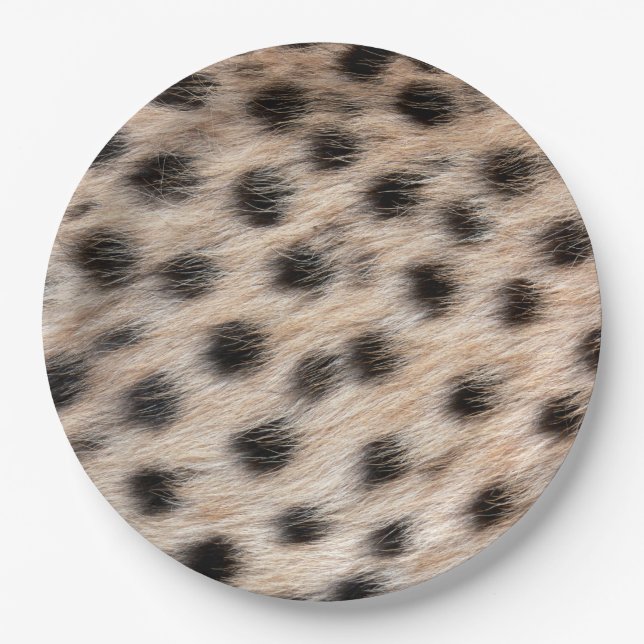 black spotted Cheetah fur or Skin Texture Template Paper Plates (Front)
