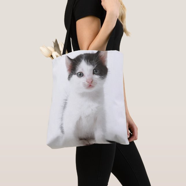 Black Spotted Kitten Tote Bag (Close Up)