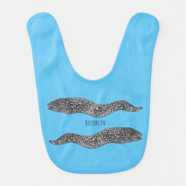 Black spotted moray eel cartoon illustration  baby bib (Front)