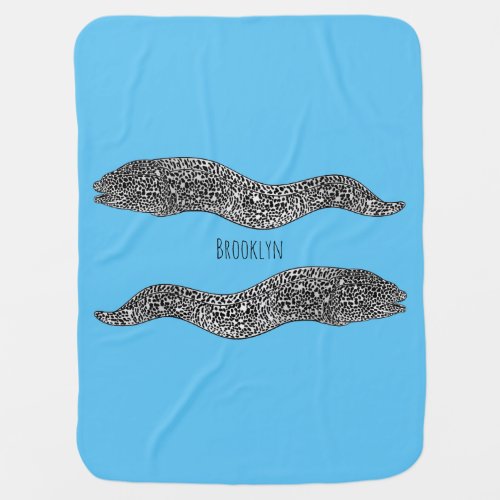Black spotted moray eel cartoon illustration baby blanket