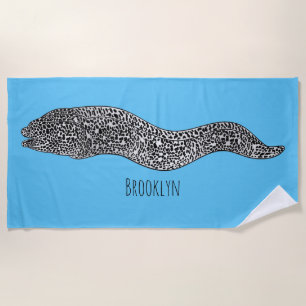Black spotted moray eel cartoon illustration  beach towel