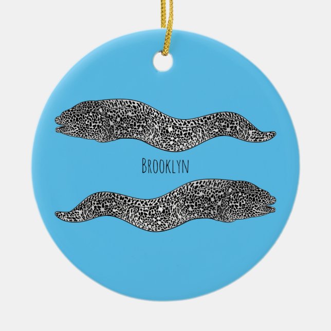 Black spotted moray eel cartoon illustration ceramic ornament (Front)