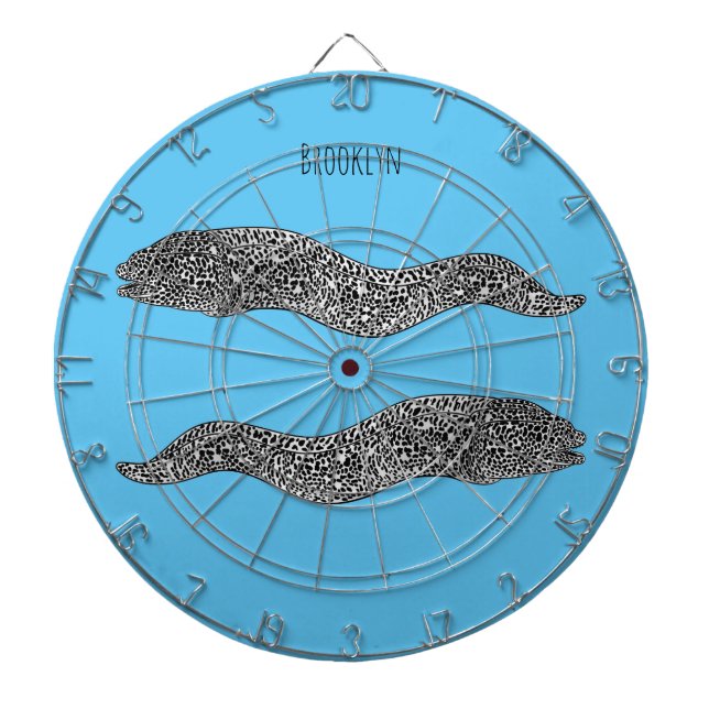 Black spotted moray eel cartoon illustration dart board (Front)