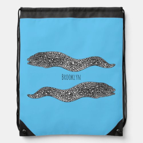 Black spotted moray eel cartoon illustration drawstring bag