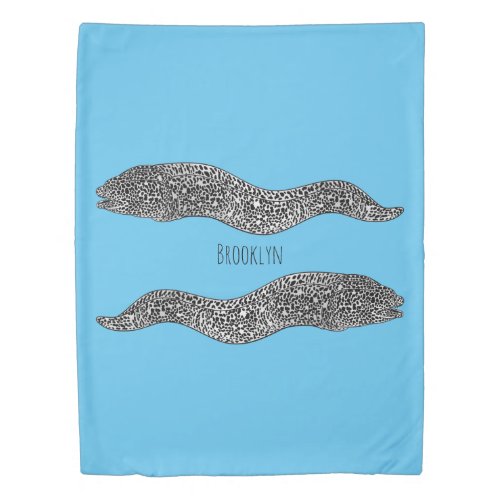 Black spotted moray eel cartoon illustration duvet cover