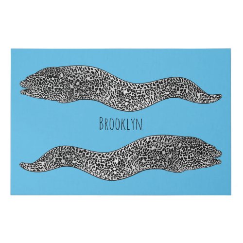 Black spotted moray eel cartoon illustration faux canvas print