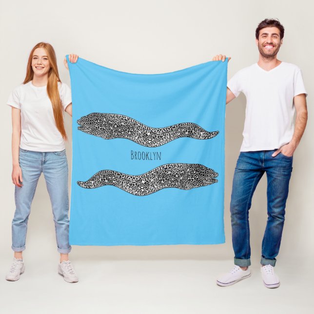 Black spotted moray eel cartoon illustration  fleece blanket (In Situ)