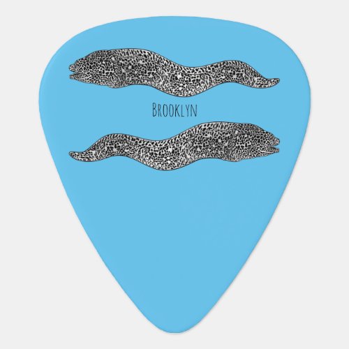 Black spotted moray eel cartoon illustration guitar pick