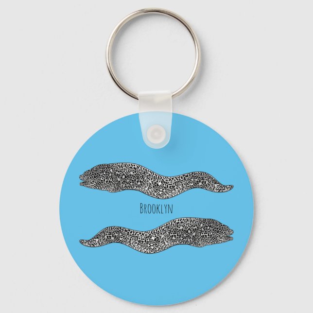 Black spotted moray eel cartoon illustration  keychain (Front)