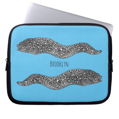 Black spotted moray eel cartoon illustration laptop sleeve