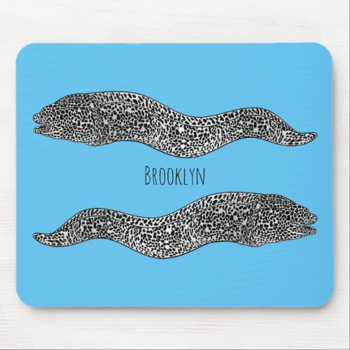 Black spotted moray eel cartoon illustration mouse pad