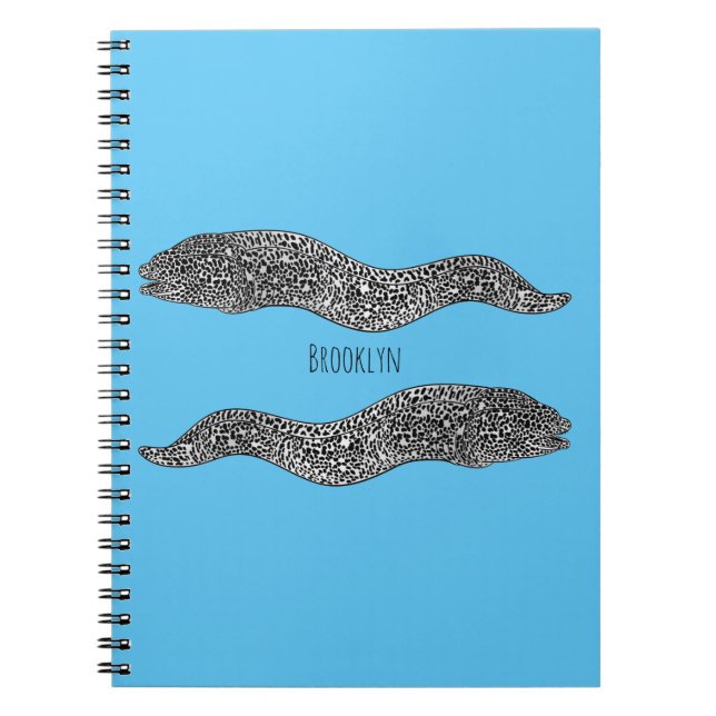 Black spotted moray eel cartoon illustration notebook (Front)