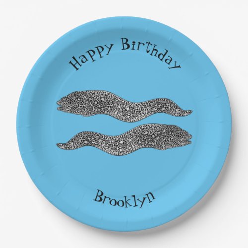 Black spotted moray eel cartoon illustration  paper plates