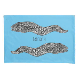 Black spotted moray eel cartoon illustration pillow case