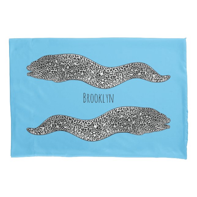 Black spotted moray eel cartoon illustration pillow case (Front)