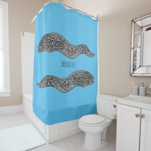 Black spotted moray eel cartoon illustration shower curtain