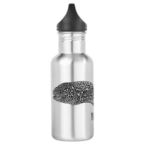Black spotted moray eel cartoon illustration  stainless steel water bottle