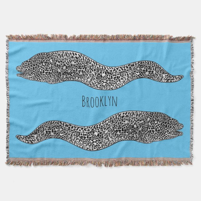 Black spotted moray eel cartoon illustration throw blanket (Front)