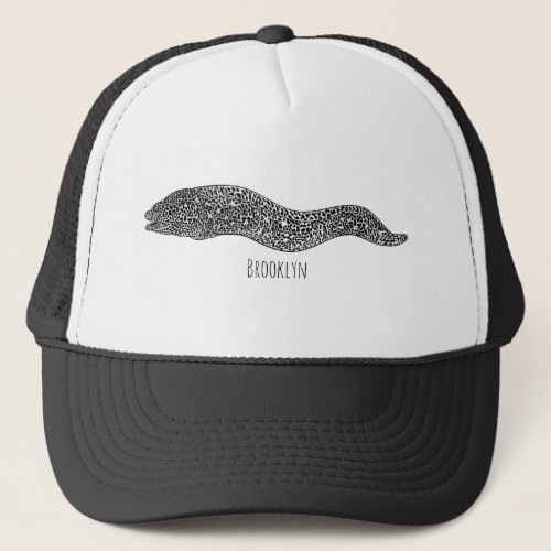 Black spotted moray eel cartoon illustration trucker hat