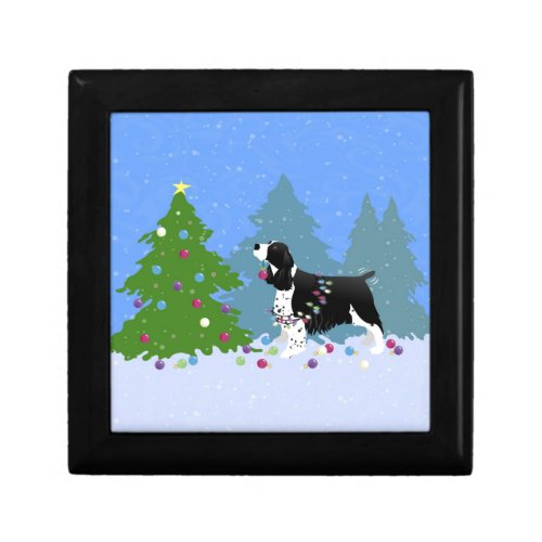 Black Springer Spaniel Decorating Christmas Tree Gift Box