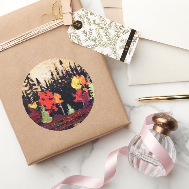 Black spruce and maple, fine art, classic round sticker (Gifting)