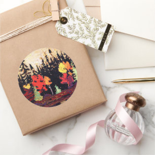 Black spruce and maple, fine art, classic round sticker