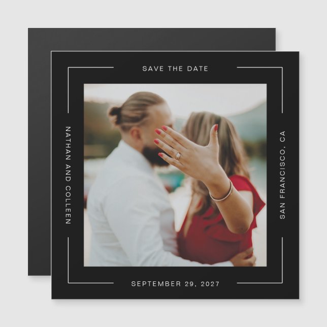 Black Square All Around Text Frame Save the Date (Front/Back)
