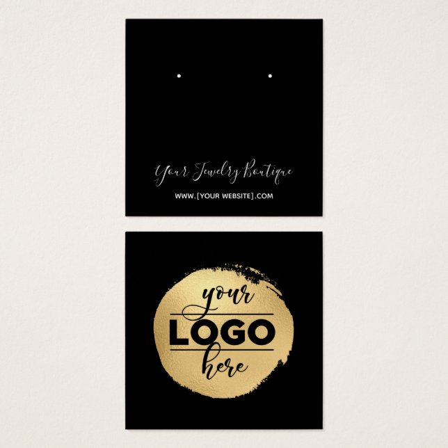 Black Square Back Logo White Earring Display Card (Front & Back)