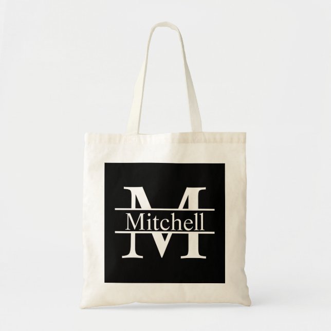 Black Square CB LF Monogrammed Tote Bag (Front)