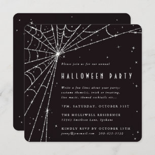 Black Square Diamond Spider Web Halloween Party Invitation