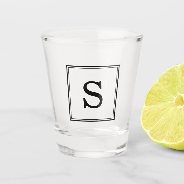 Black Square Frame Monogram Shot Glass (Front)